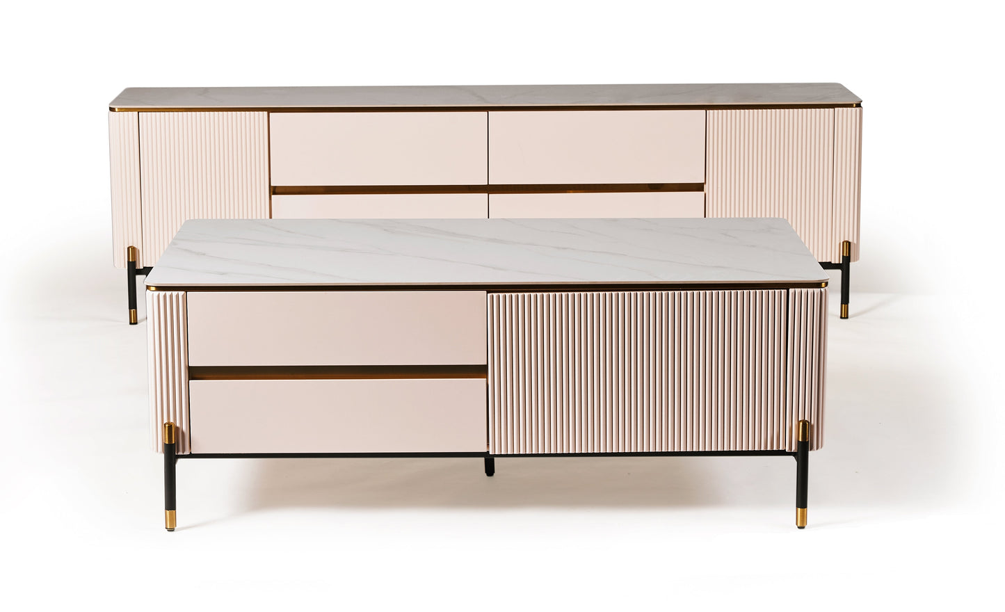 Bella Ribbed Furniture - White & Gold