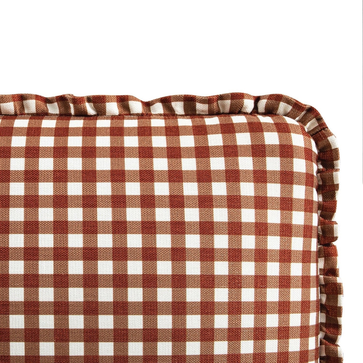 Celeste Upholstered Bed with Storage with Ruffled Headboard, Brick Gingham