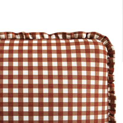 Celeste Upholstered Bed with Storage with Ruffled Headboard, Brick Gingham