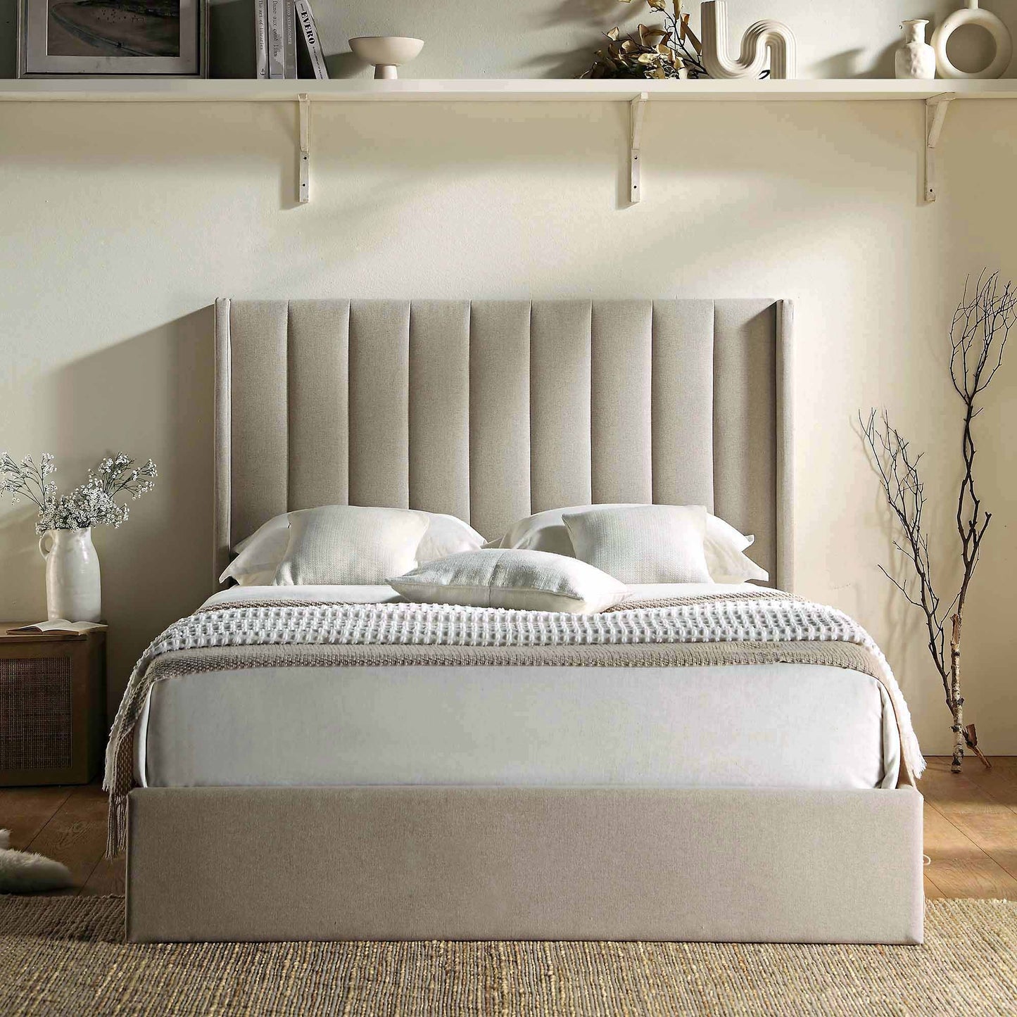 Wilton Warm Stone Fabric Ottoman Bed with Storage