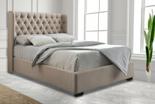 Upholstered Chesterfield Wing Sleigh Bed Frame