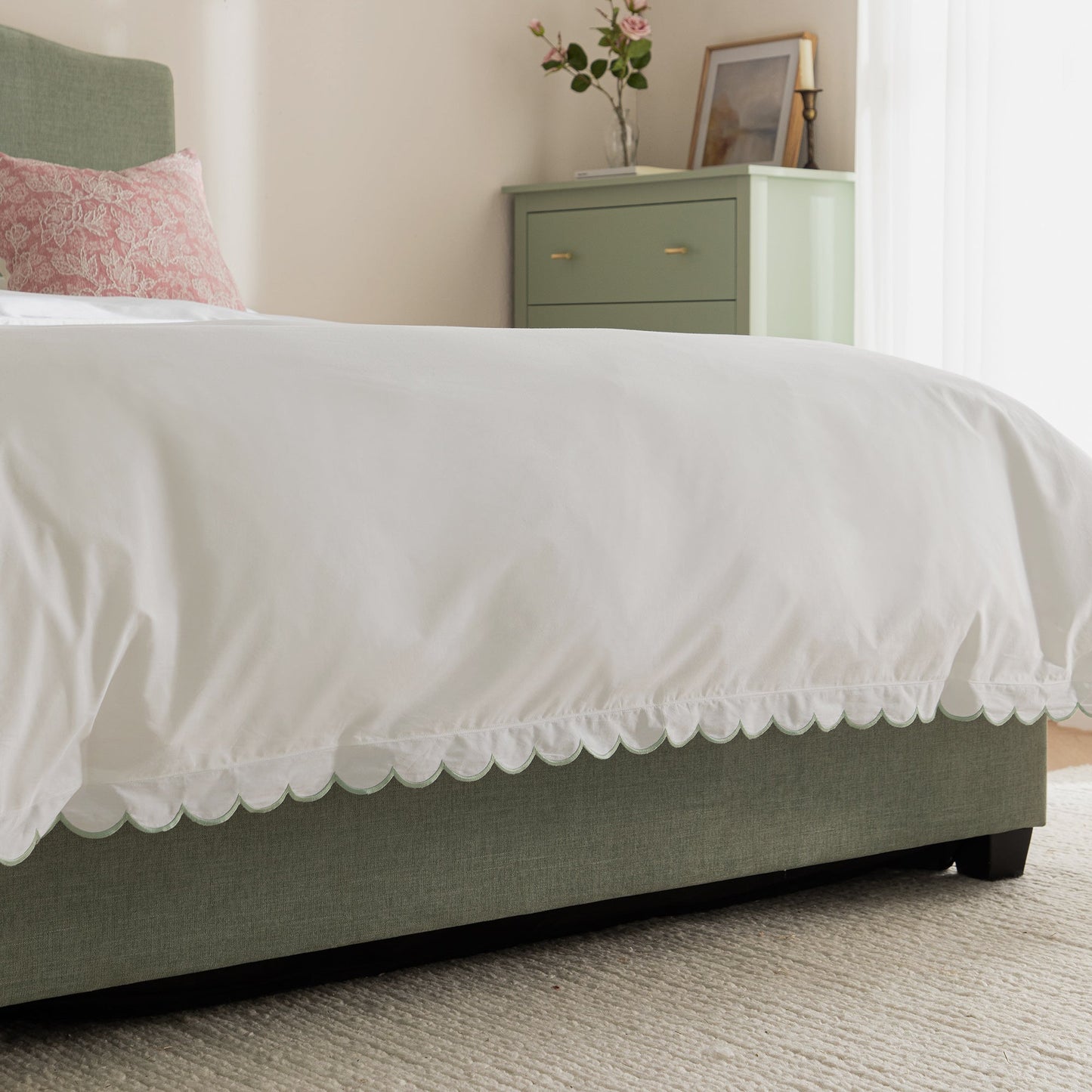 Chilworth Upholstered Ottoman Bed with Storage, Water Green Chenille