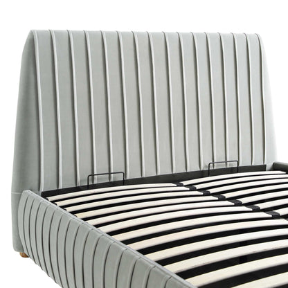 Helia Pleated Ottoman Bed with Storage, Silver Grey Velvet