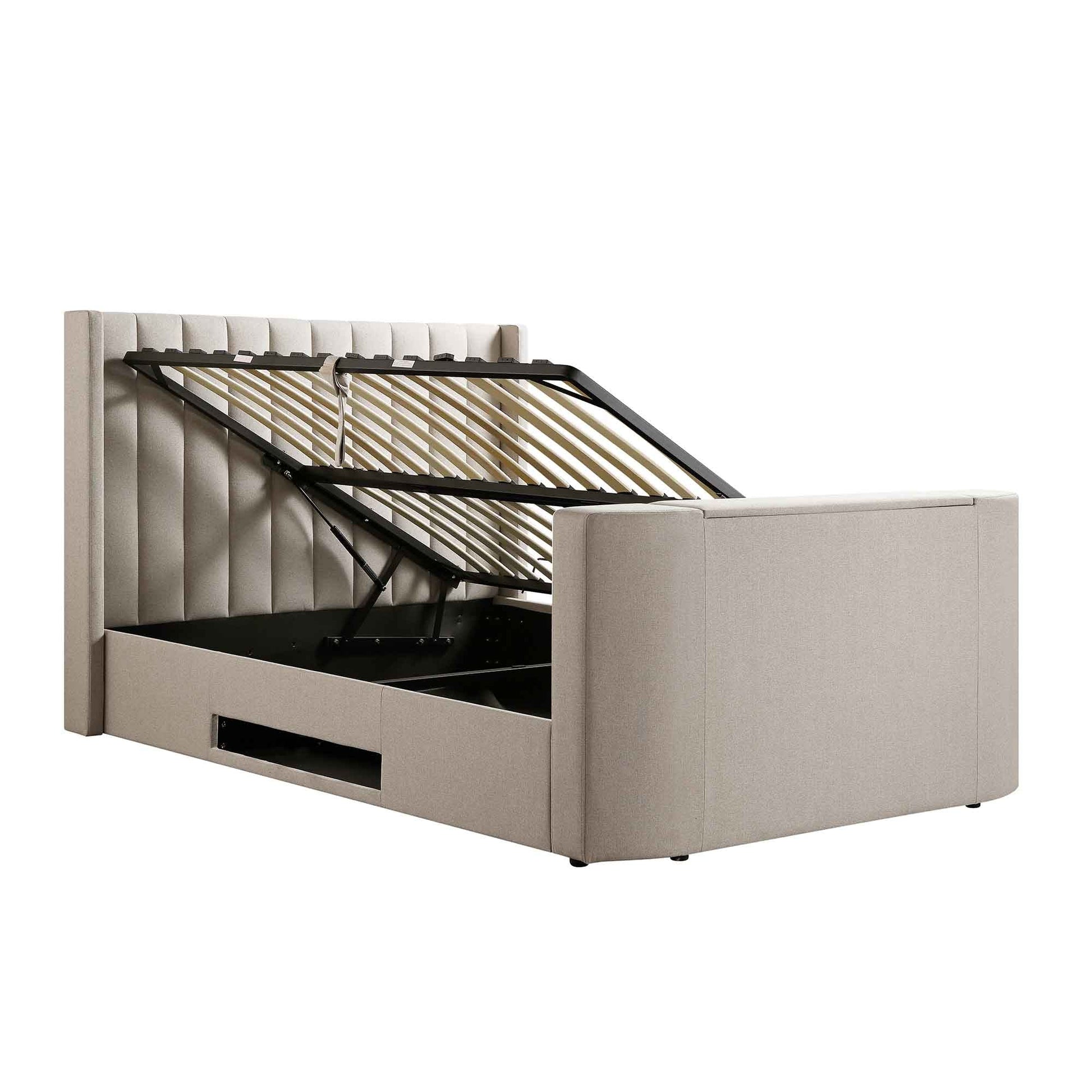Wilton Warm Stone Fabric TV Bed with Ottoman Storage