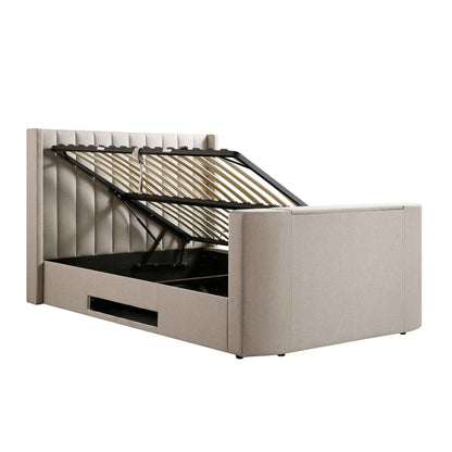 Wilton Warm Stone Fabric TV Bed with Ottoman Storage