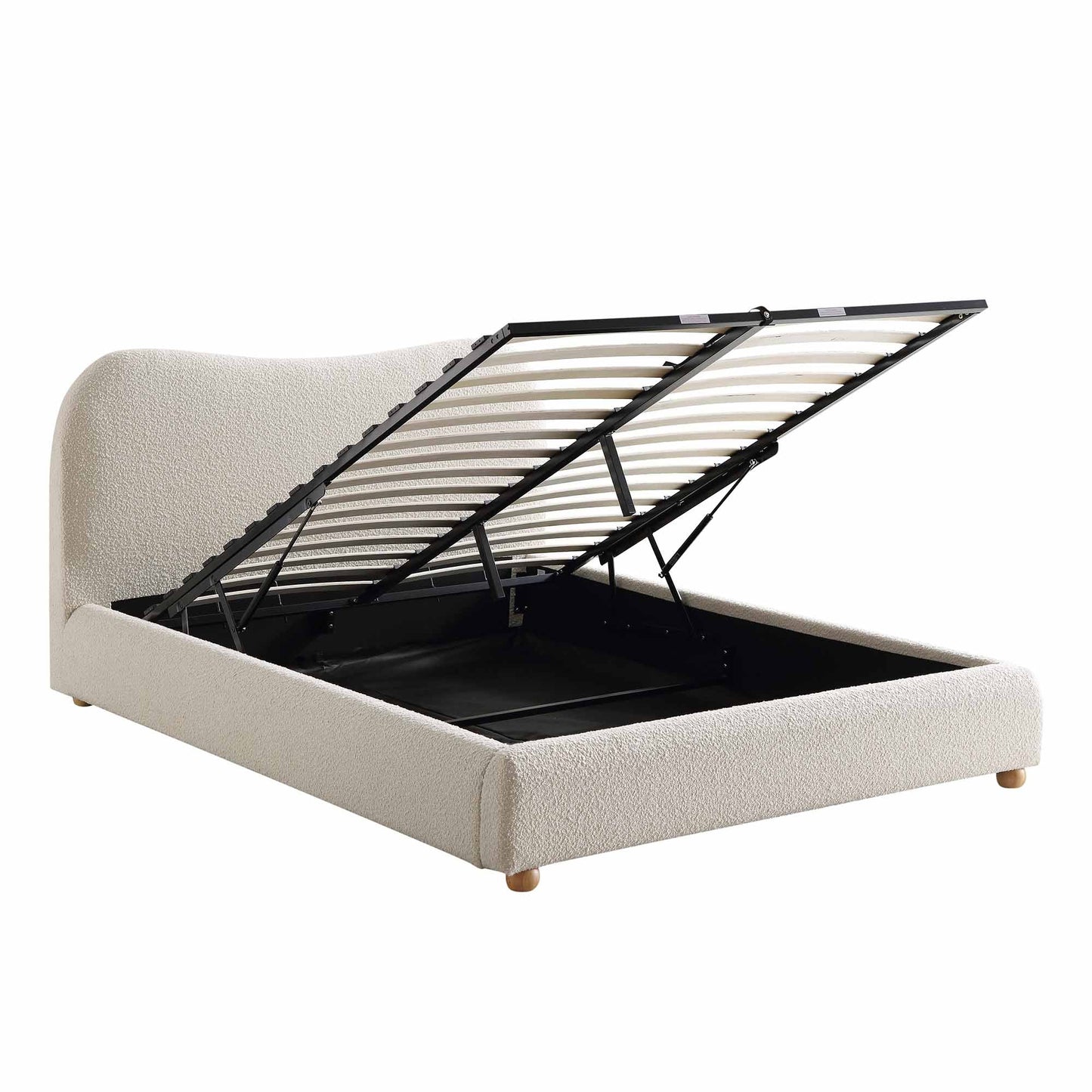Egerie Curved Headboard Beige Boucle Ottoman Bed with Storage