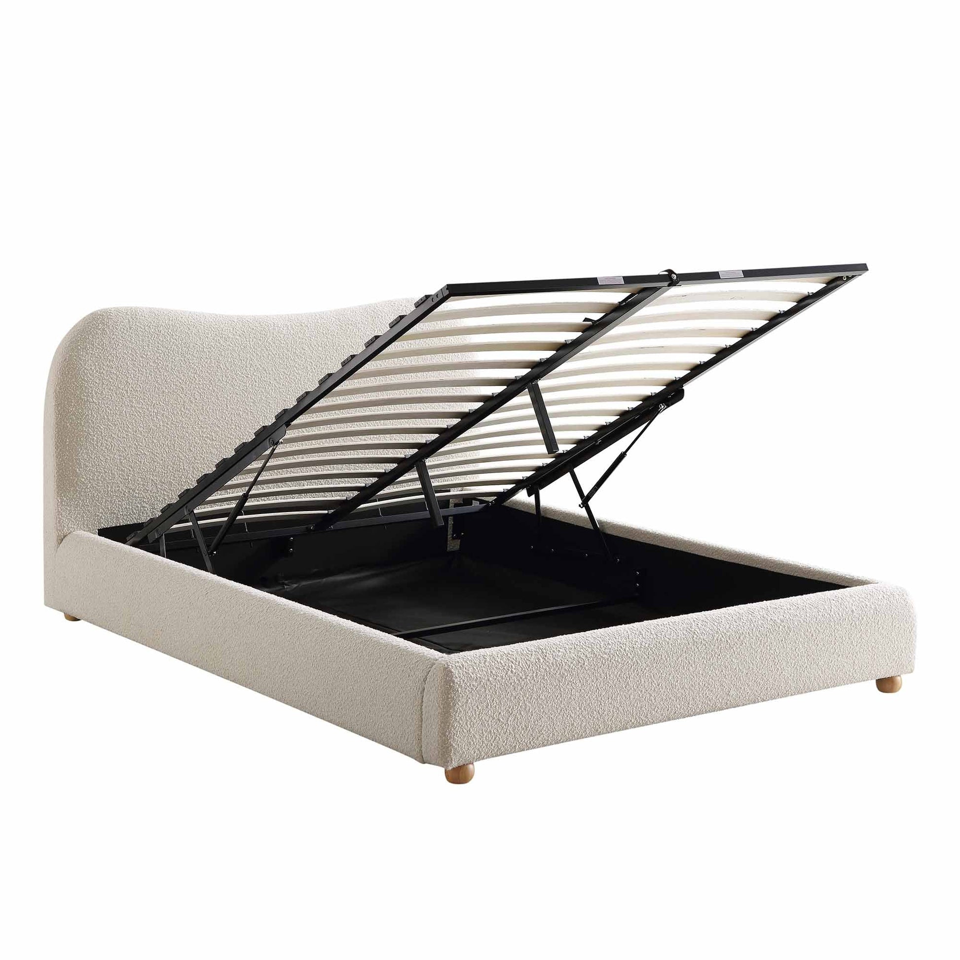 Egerie Curved Headboard Beige Boucle Ottoman Bed with Storage
