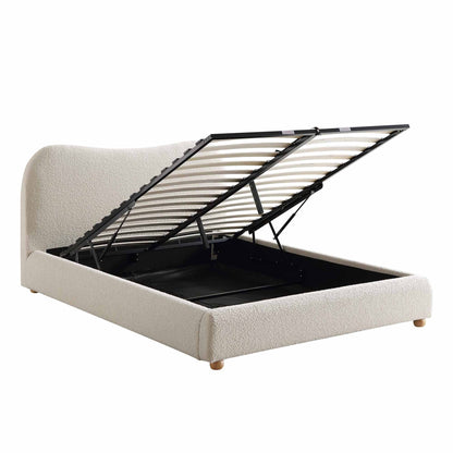 Egerie Curved Headboard Beige Boucle Ottoman Bed with Storage
