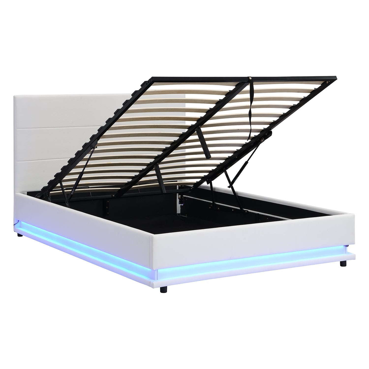 Buxton Faux Leather End Opening Ottoman Bed with Storage Frame with Muti-colour LED Light Strip (White PU)
