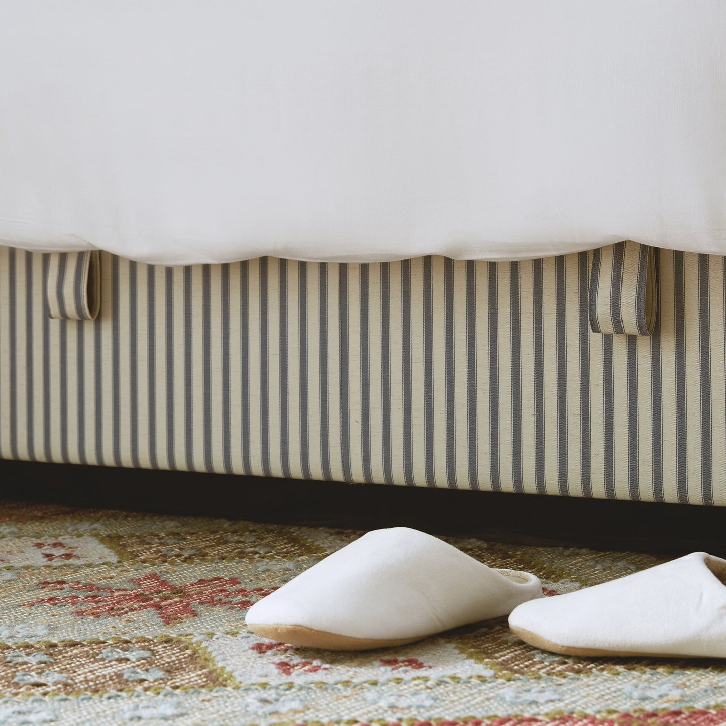 Chilworth Upholstered Ottoman Bed with Storage, Blue Stripe Linen Blend