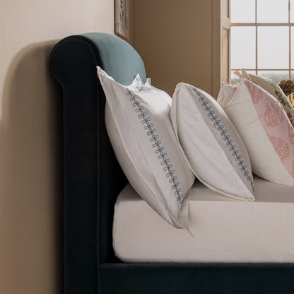Porchester Ottoman Bed with Storage, Sleigh, Aegean Blue Velvet