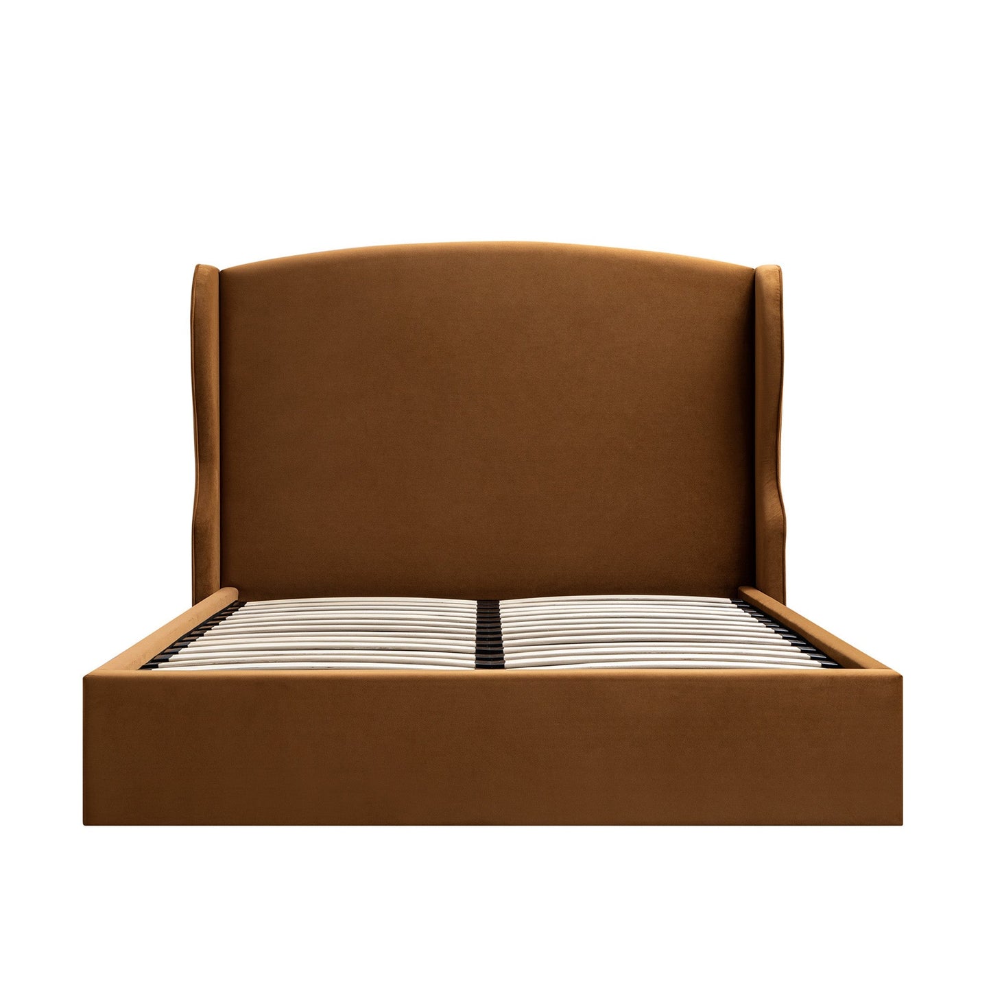 Kimberly Winged Upholstered Bed with Storage, Cinnamon Velvet