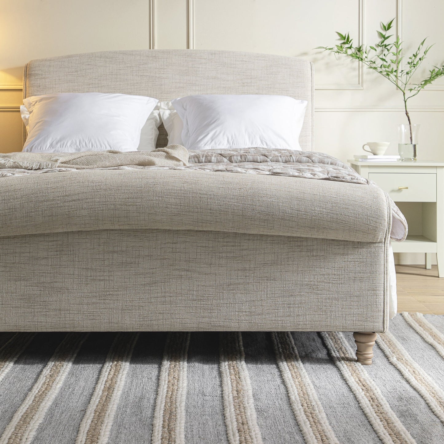 Porchester Ottoman Bed with Storage, Sleigh, Oatmeal Woven Textured Fabric