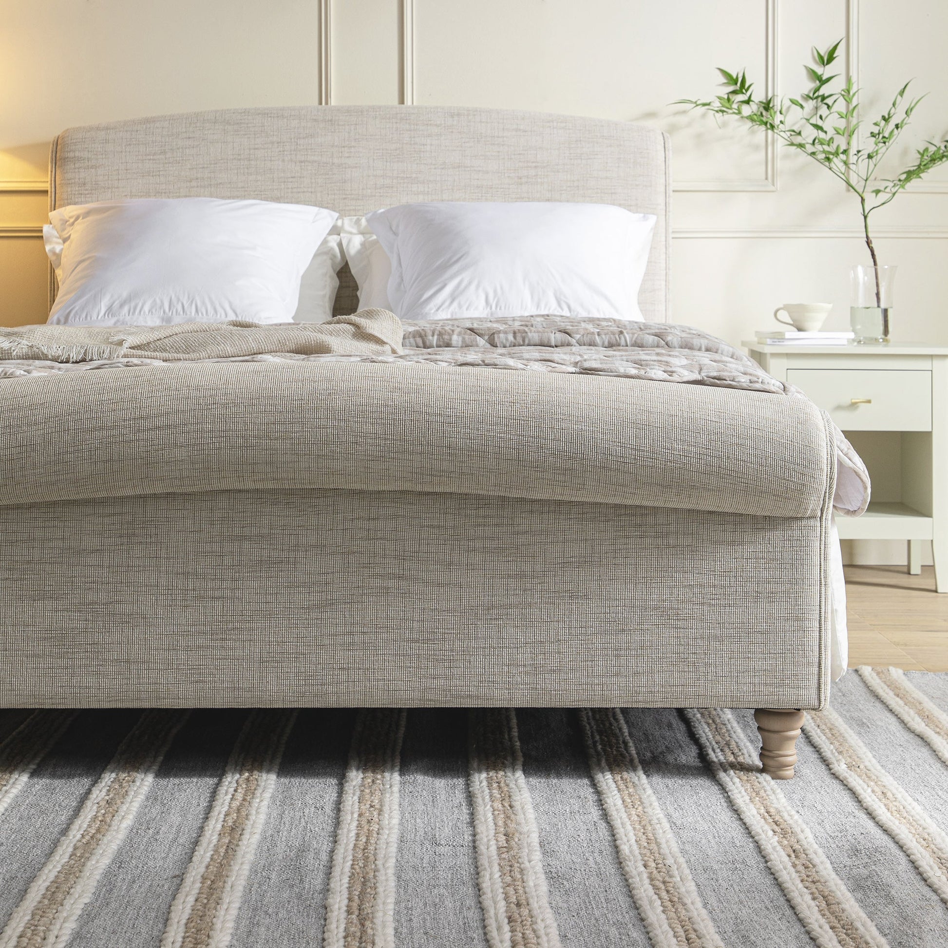 Porchester Ottoman Bed with Storage, Sleigh, Oatmeal Woven Textured Fabric