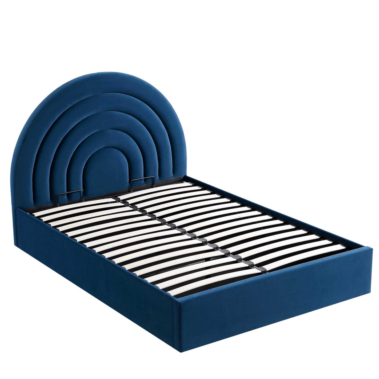 Archer Navy Blue Velvet Ottoman Bed with Storage
