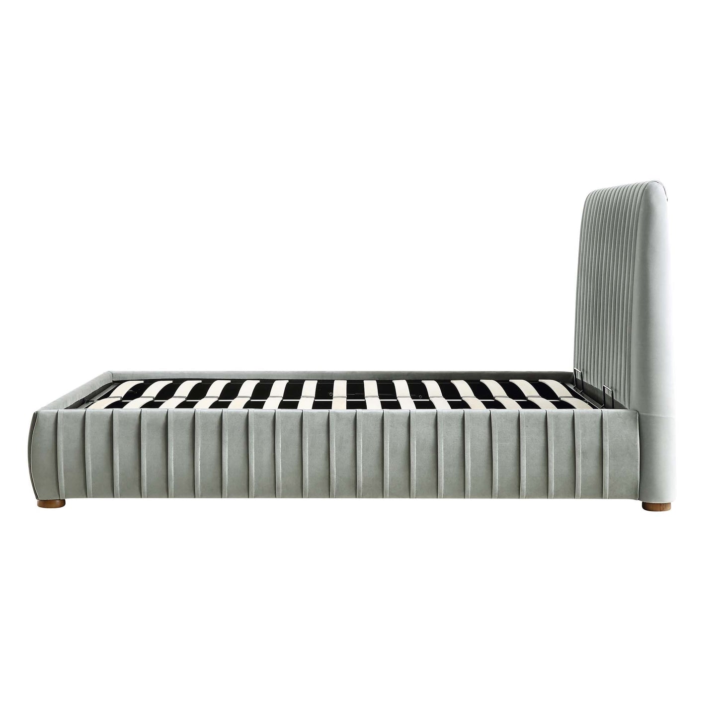 Helia Pleated Ottoman Bed with Storage, Silver Grey Velvet
