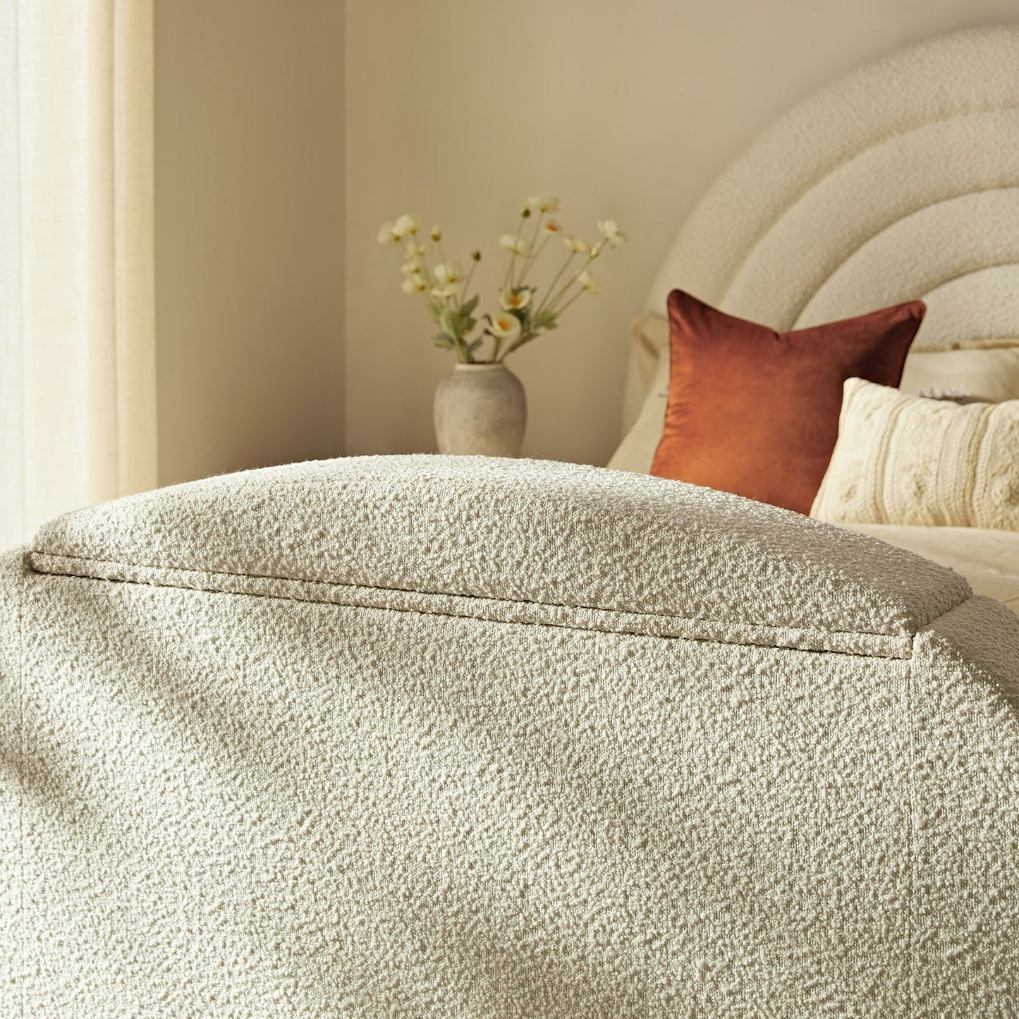 Archer White Boucle TV Bed with Ottoman Storage