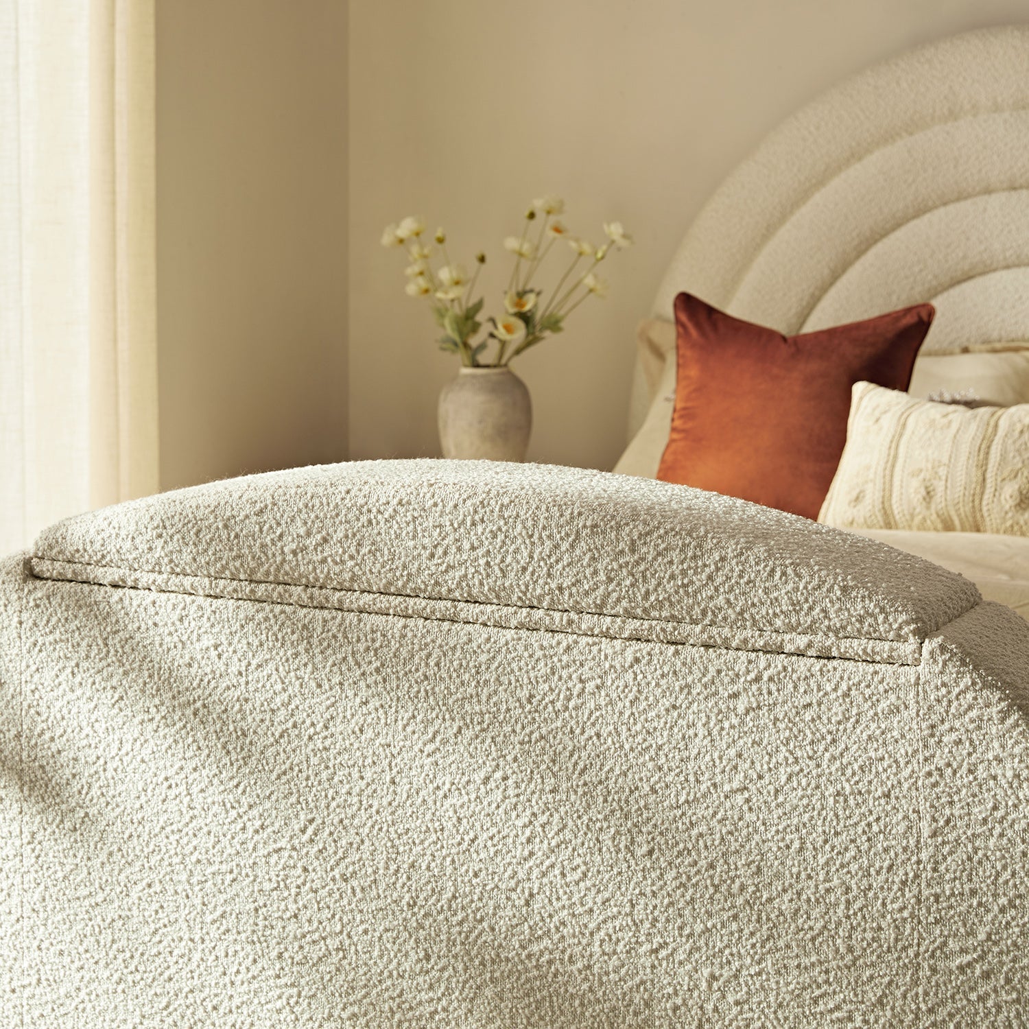 Archer White Boucle TV Bed with Ottoman Storage