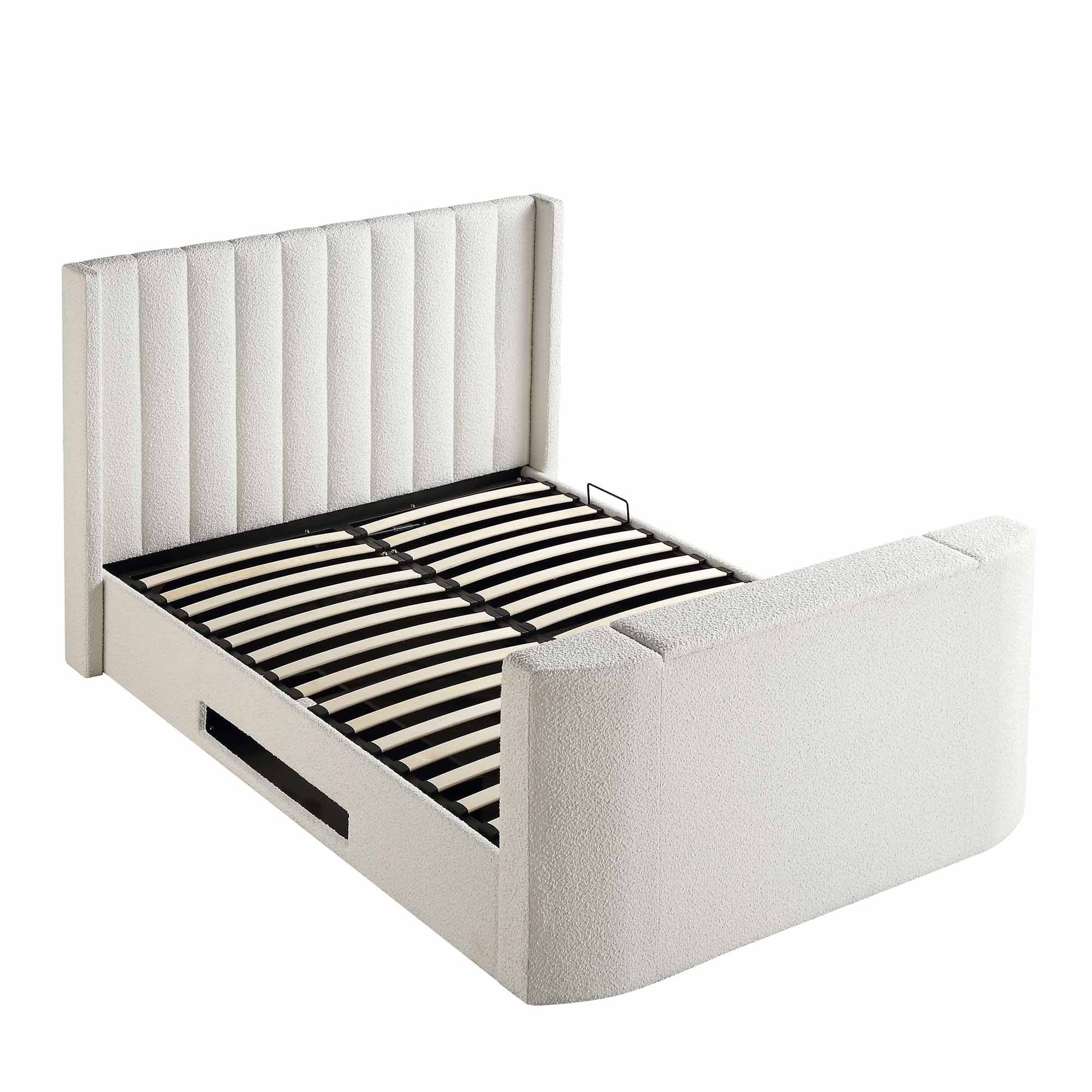 Wilton White Boucle TV Bed with Ottoman Storage