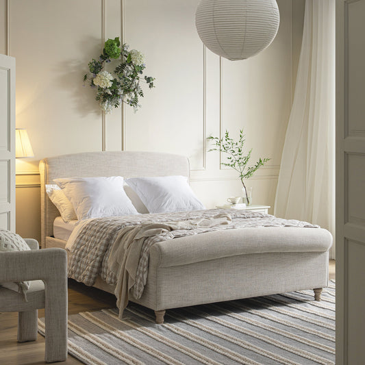 Porchester Ottoman Bed with Storage, Sleigh, Oatmeal Woven Textured Fabric