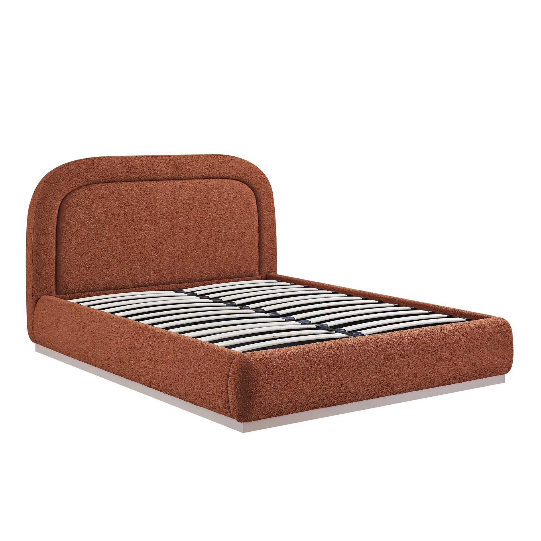 Luella Upholstered Wooden Plinth Base Bed with Storage, Rust Boucle