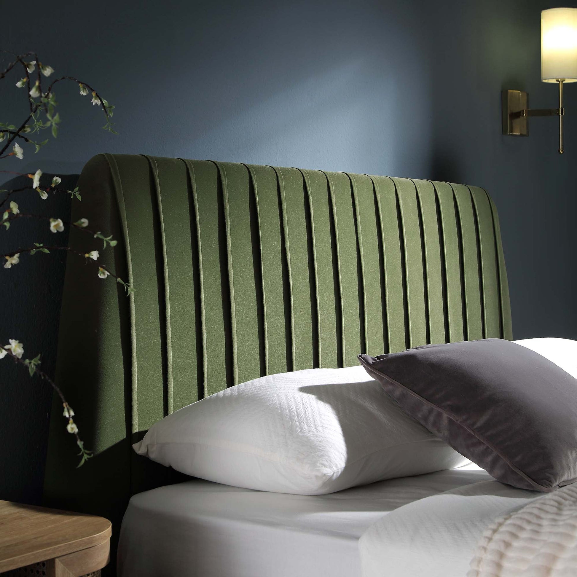 Helia Pleated Ottoman Bed with Storage, Moss Green Velvet