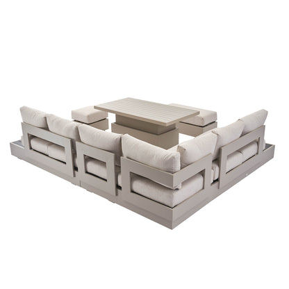 Jardin Aluminium Large Corner Casual Garden Dining Set with Rising Table, Pumice