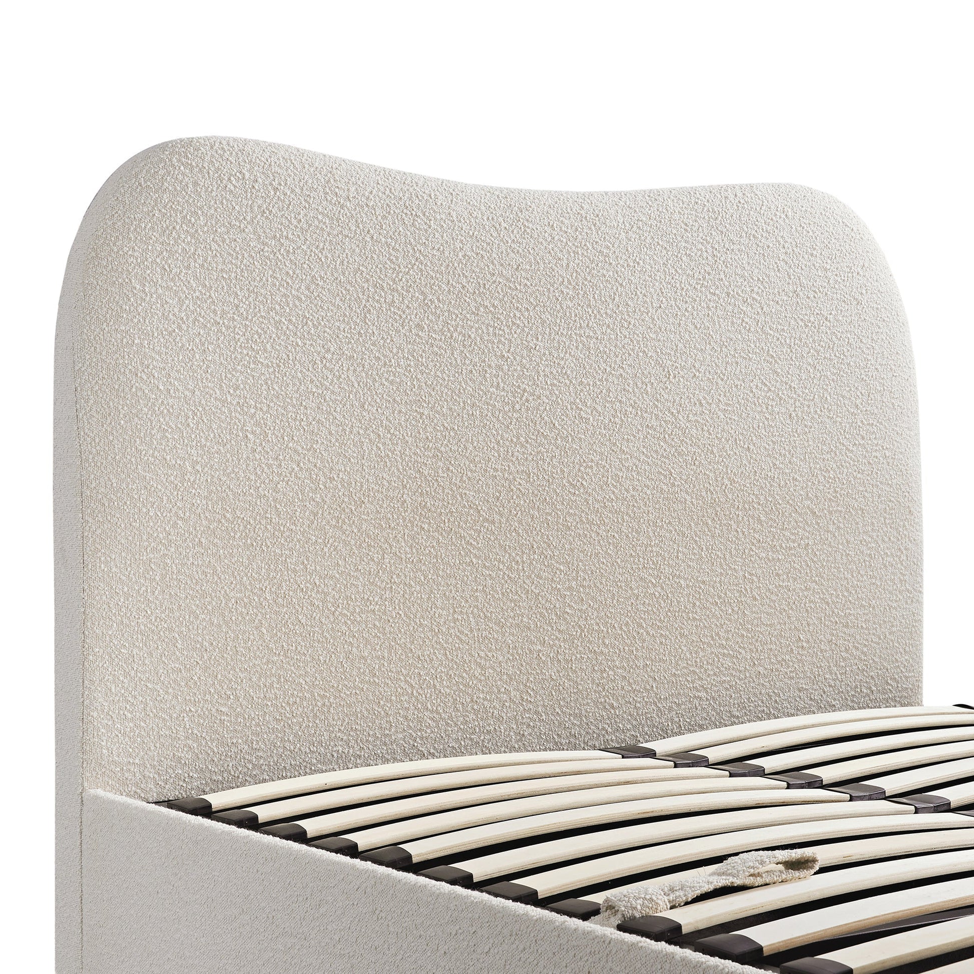 Egerie Curved Headboard Beige Boucle TV Bed with Ottoman Storage