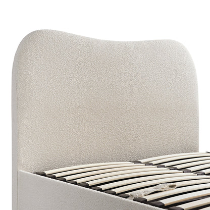 Egerie Curved Headboard Beige Boucle TV Bed with Ottoman Storage
