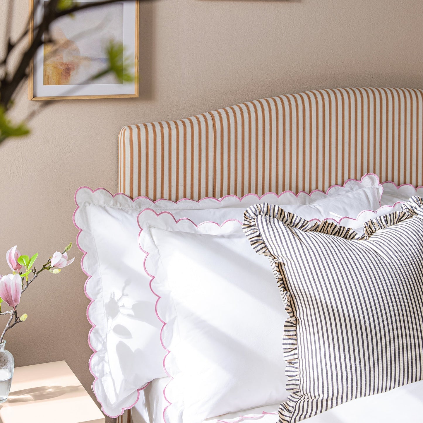 Chilworth Upholstered Ottoman Bed with Storage, Ochre Stripe Linen Blend