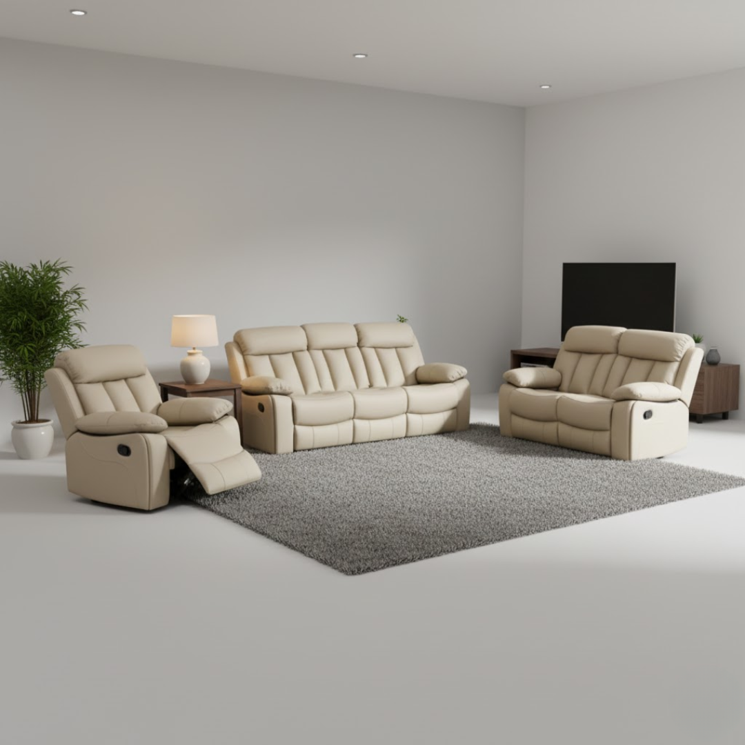 Aurelia Taupe Upholstered Eco Leather Recliner Sofa Set