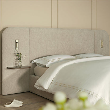 Della Extended Headboard Bed with Storage, Soft Beige Chenille