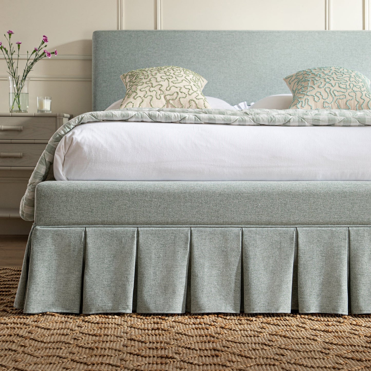 Egerton Box-Pleat Ottoman Bed with Storage, Pale Aqua Brushed Fabric