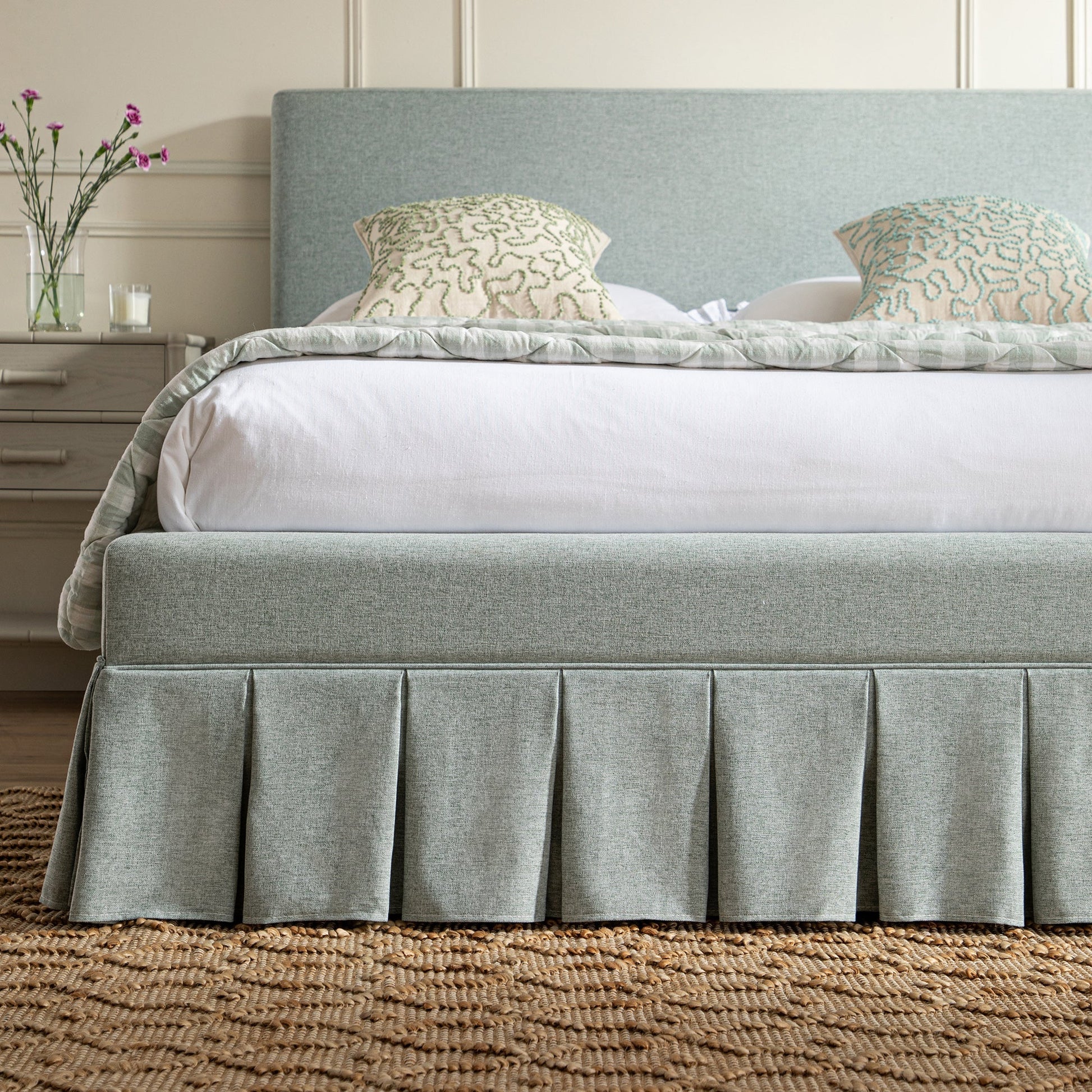 Egerton Box-Pleat Ottoman Bed with Storage, Pale Aqua Brushed Fabric