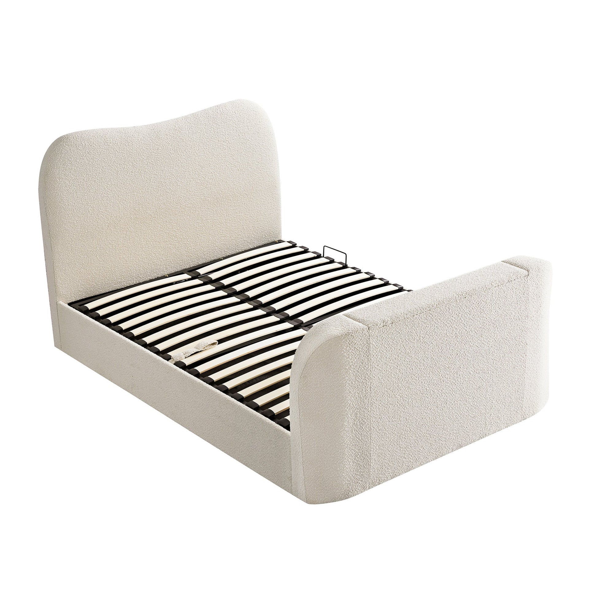 Egerie Curved Headboard Beige Boucle TV Bed with Ottoman Storage