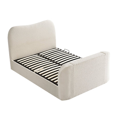 Egerie Curved Headboard Beige Boucle TV Bed with Ottoman Storage