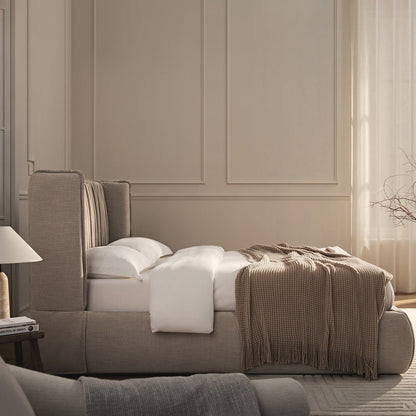 Astrid Ruched Wingback Bed, Oatmeal Chenille