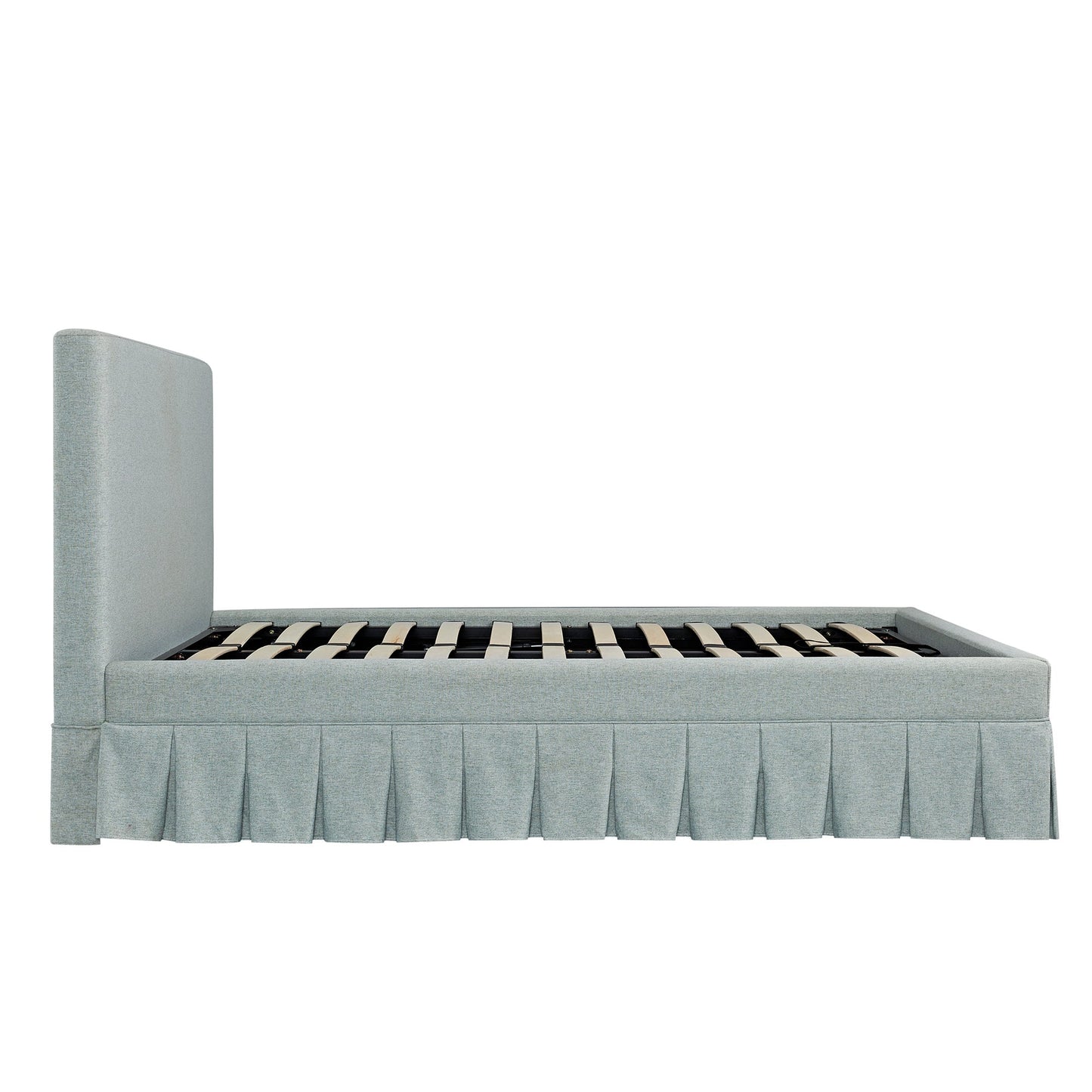 Egerton Box-Pleat Ottoman Bed with Storage, Pale Aqua Brushed Fabric