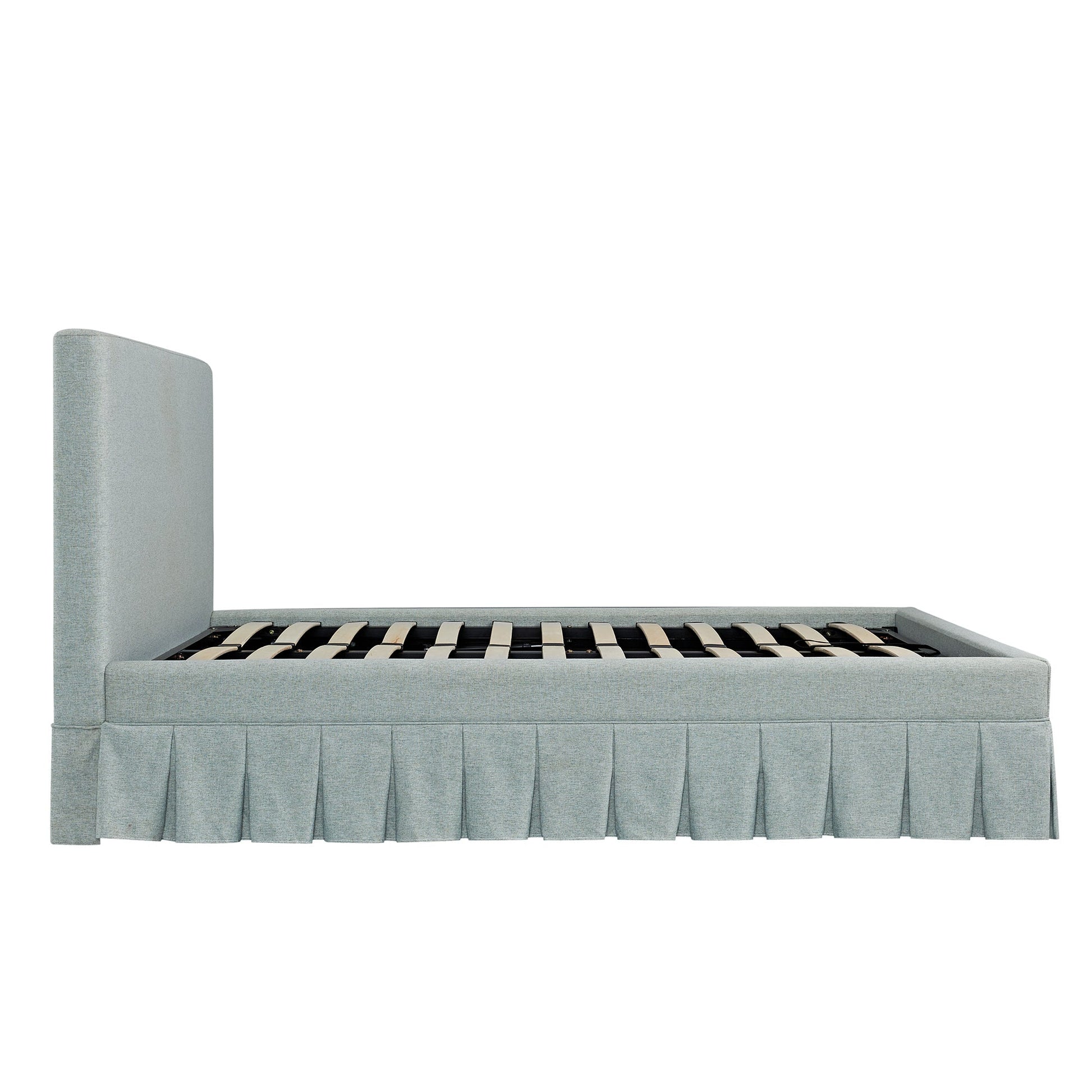 Egerton Box-Pleat Ottoman Bed with Storage, Pale Aqua Brushed Fabric