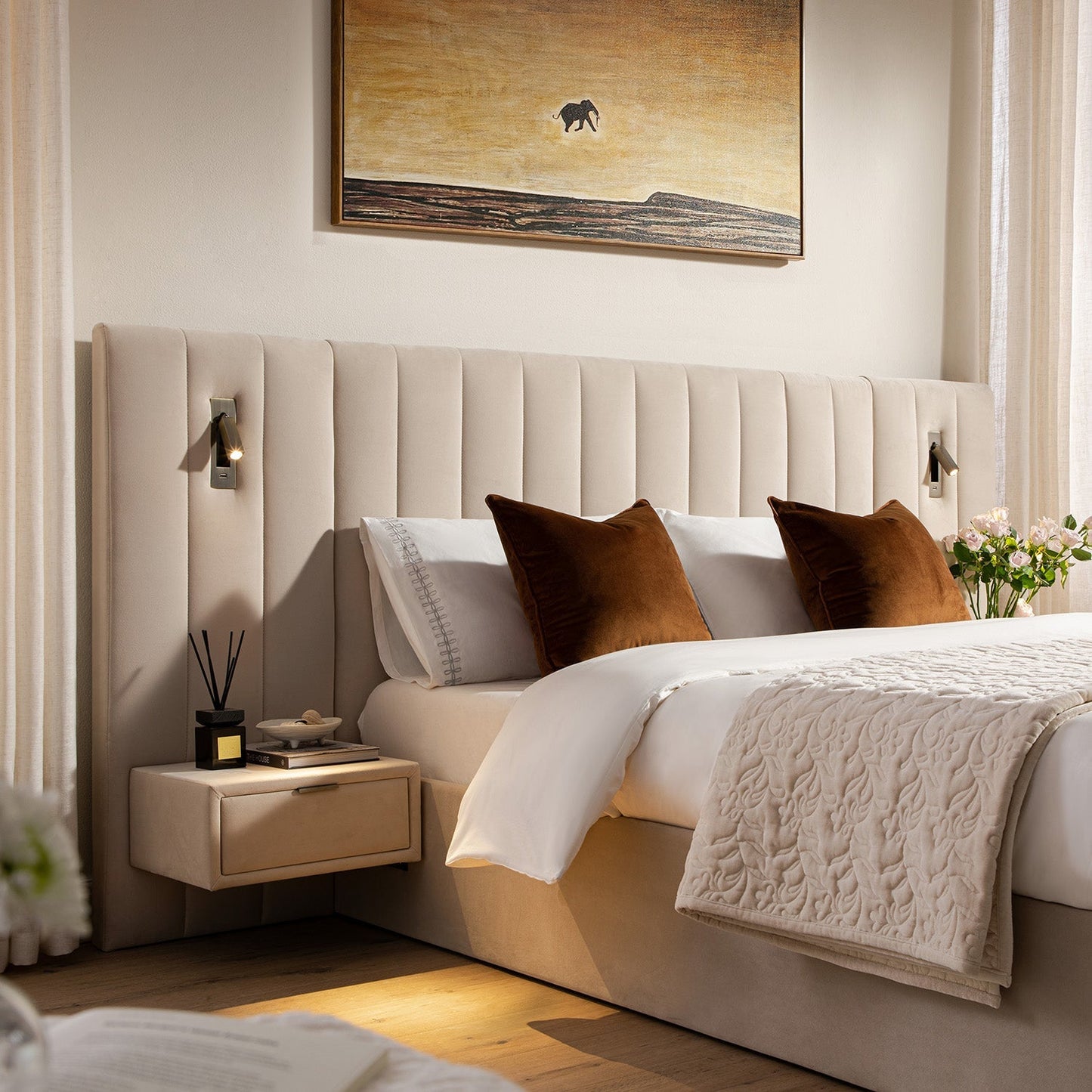 Tremezzo Oversized Ottoman Bed with Storage, Champagne Velvet