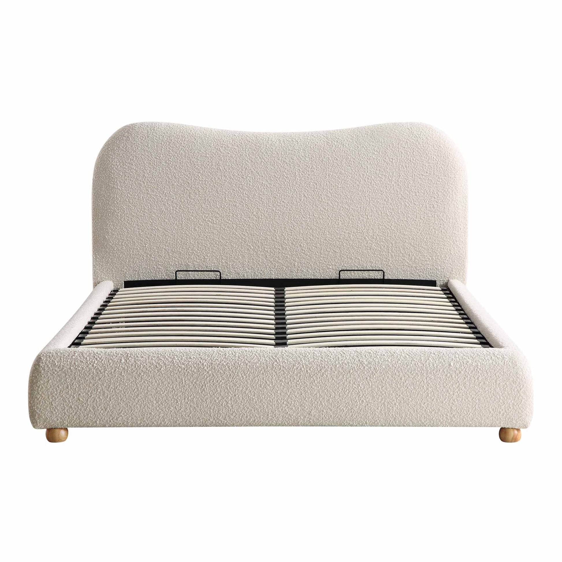 Egerie Curved Headboard Beige Boucle Ottoman Bed with Storage