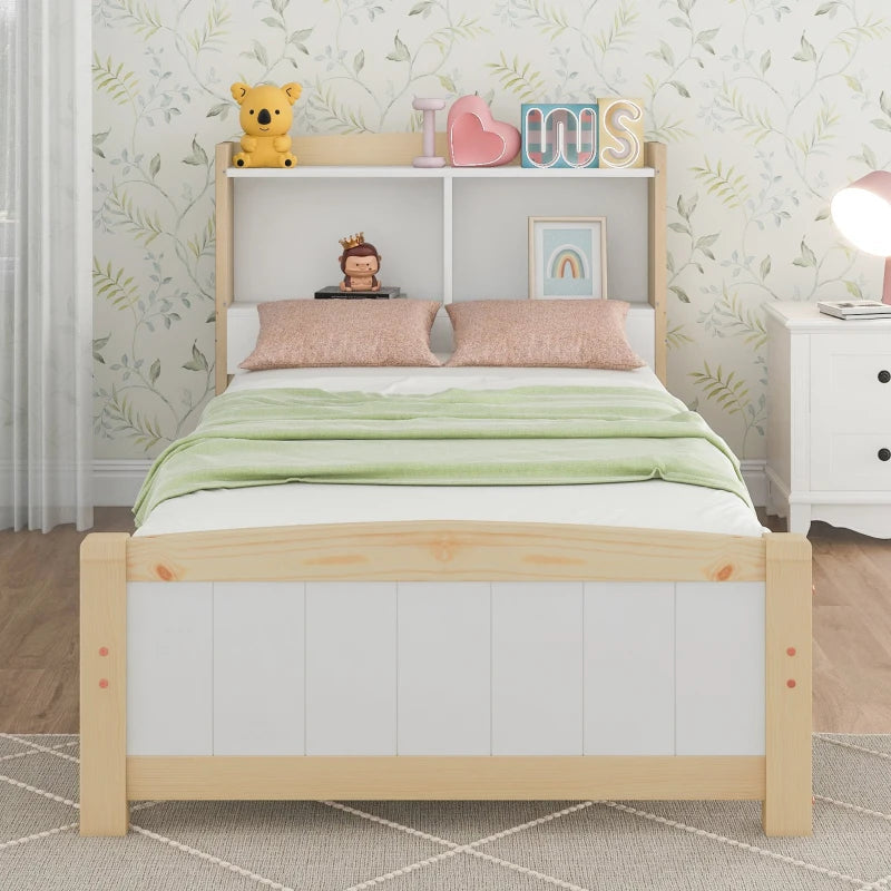 3FT Single Bed Frame with Storage Headboard - White