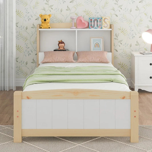 3FT Single Bed Frame with Storage Headboard - White