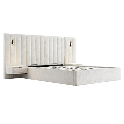 Tremezzo Oversized Ottoman Bed with Storage, Beige Textured Fabric