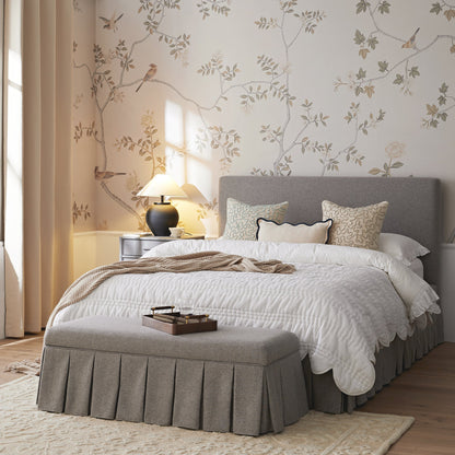 Egerton Box-Pleat Ottoman Bed with Storage, Stone Brushed Fabric