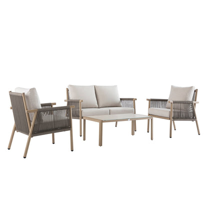 Soller Indoor and Outdoor Rope Weave 4-Seater Sofa Set
