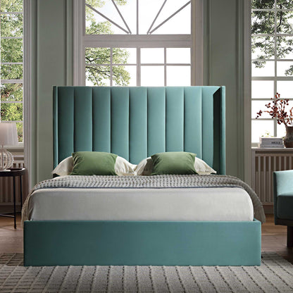 Wilton Seafoam Blue Velvet Ottoman Bed with Storage
