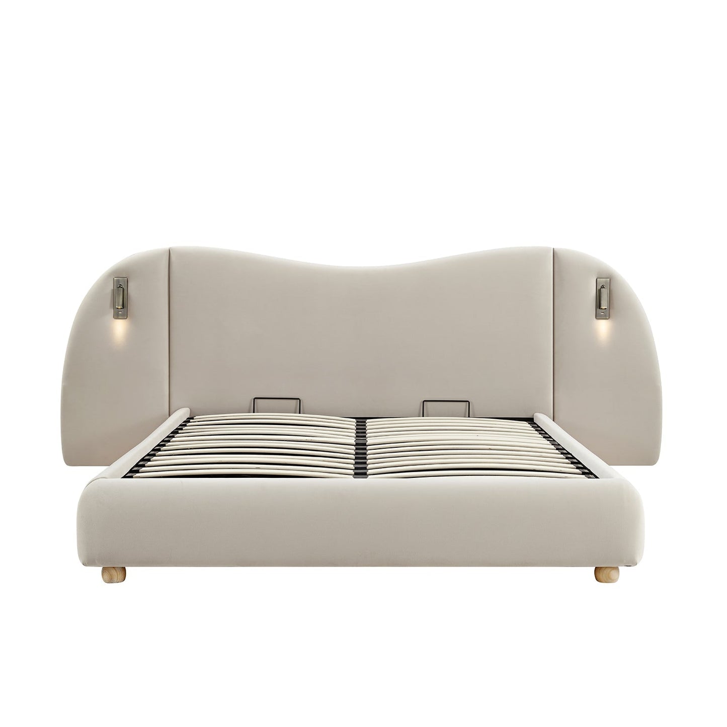 Egerie Extended Headboard Ottoman Bed with Storage, Champagne Velvet