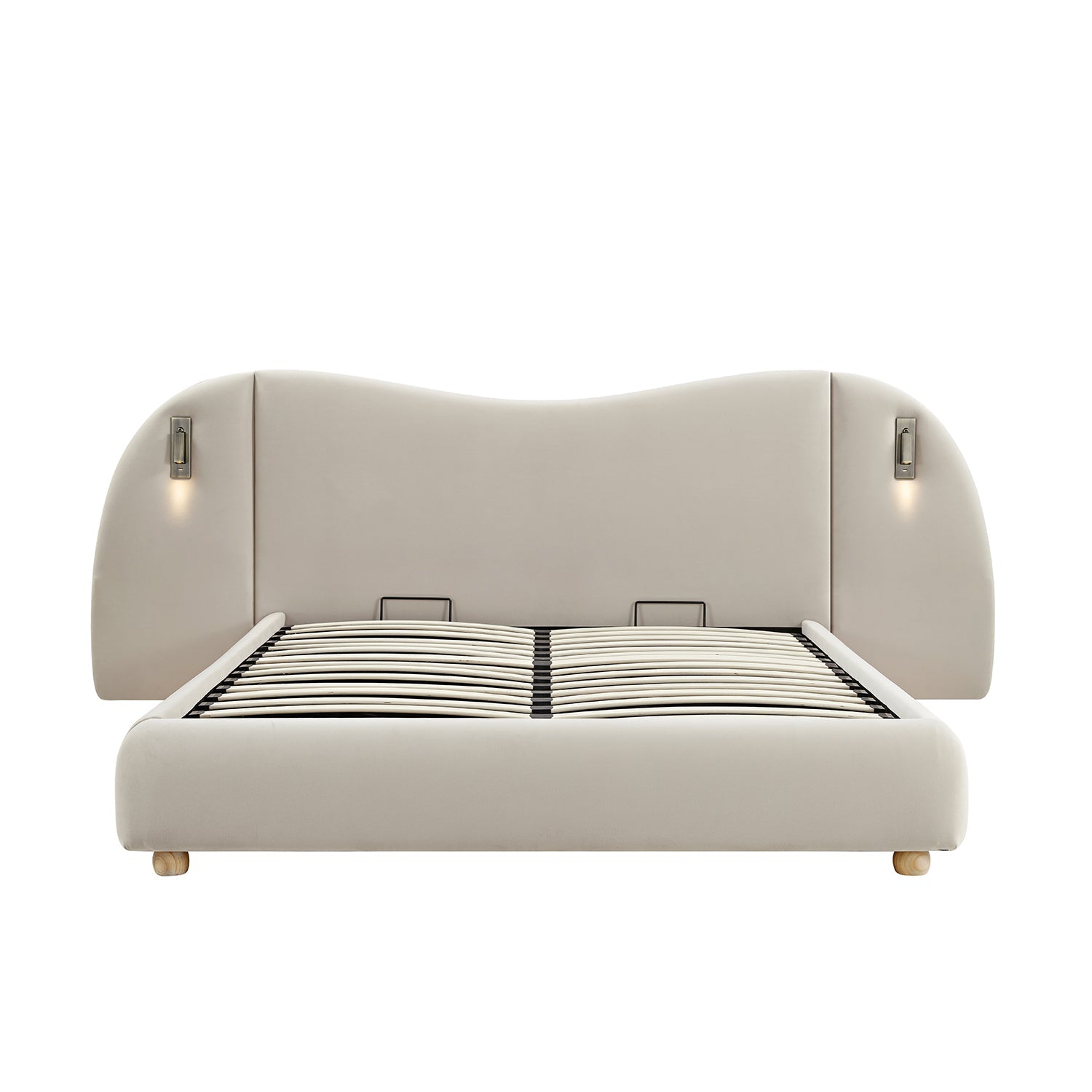 Egerie Extended Headboard Ottoman Bed with Storage, Champagne Velvet