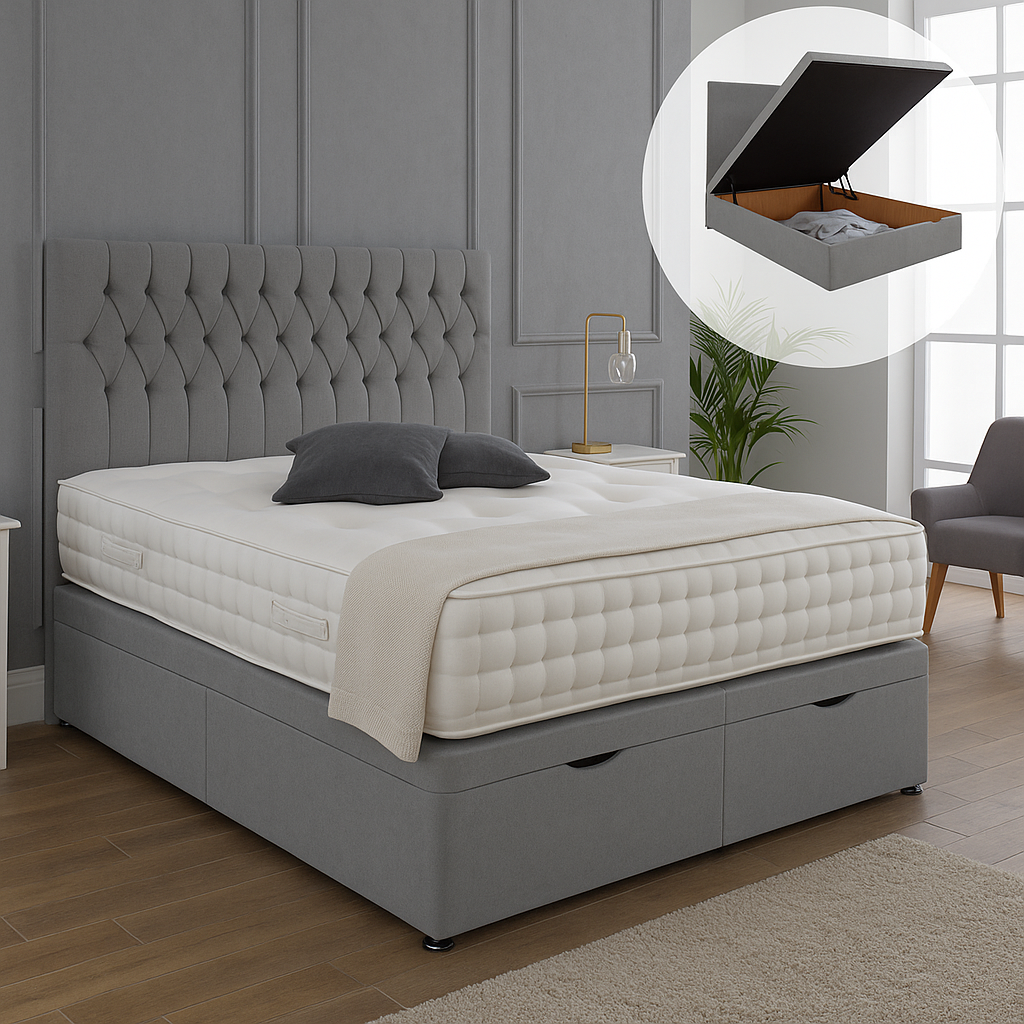 Valor Ottoman End Lift Storage Divan Bed - With Headboard